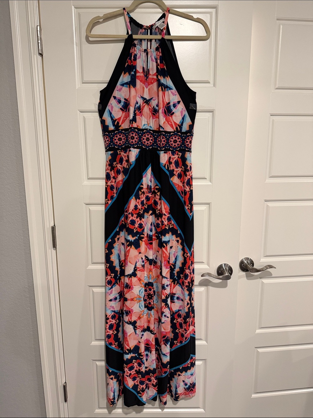 London Times Coral, Pink & Black Halter Maxi Dress